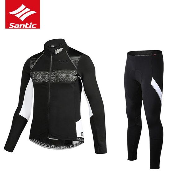 

racing sets santic winter fleece cycling suits bicycle thermal jacket men's bike trousers ciclismo clothing sportswear, Black;blue