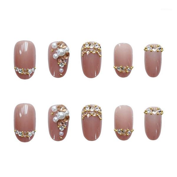 

luxury fake nails designer jewelry pre-designed jelly bean paste pile natural stiletto ab stones decoration tips nail1, Red;gold