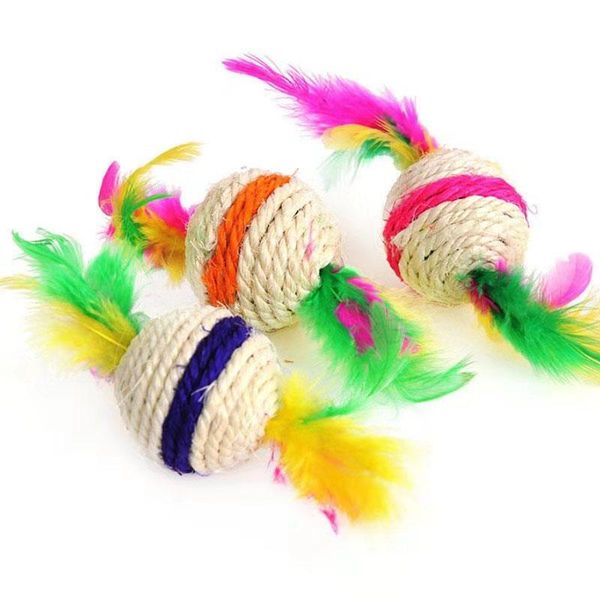 

cat toys diameter 5.5cm color random toy for cats feather sisal pet ball kitten playing chew scratch catch