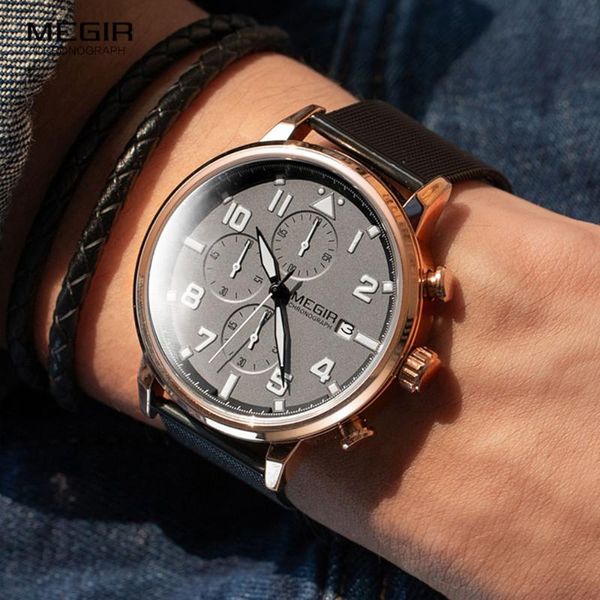 

wristwatches megir 2021 fashion mens watches stainless steel sports chronograph quartz watch men relogio masculino 2157, Slivery;brown