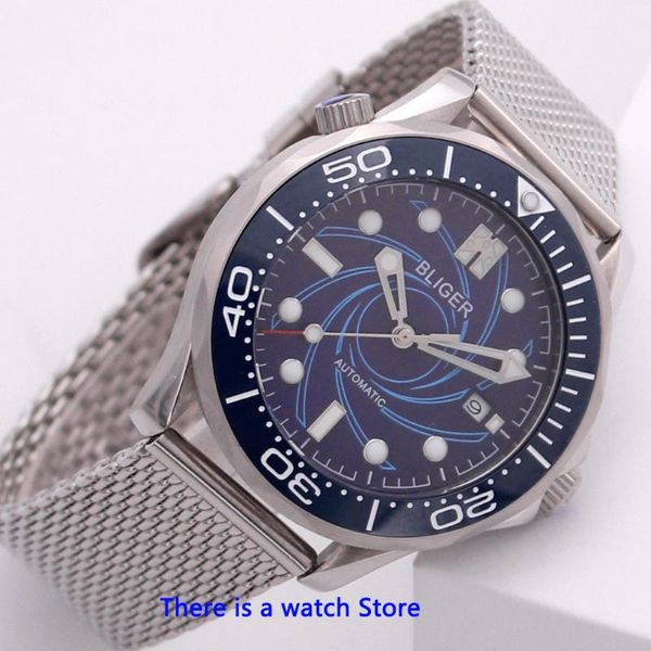 Relojes de pulsera 41mm esfera negra 007 reloj automático para hombre cristal de zafiro luminoso resistente al agua función de fecha reloj de pulsera mecánico