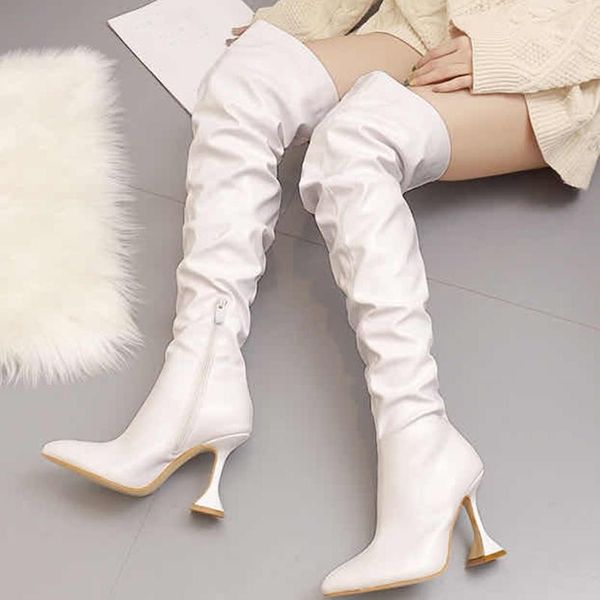 

boots big size loose pleated kitten heel long thigh high fashion women shoes pointed toe over knee1, Black