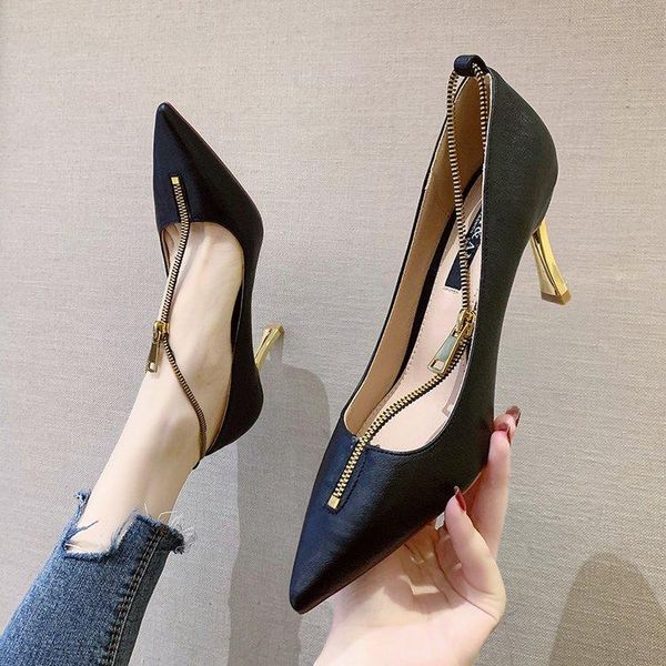 

dress shoes casual stiletto women pumps plaid pointed toe shallow thin footwear spring party ladies green summer high heels d8, Black