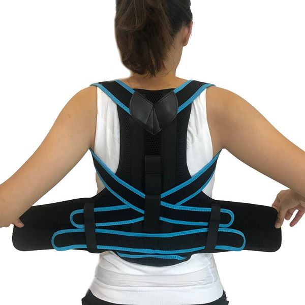 

adjustable sports back spine posture corrector children humpback pain support brace shoulder belt kids correction, Black;blue