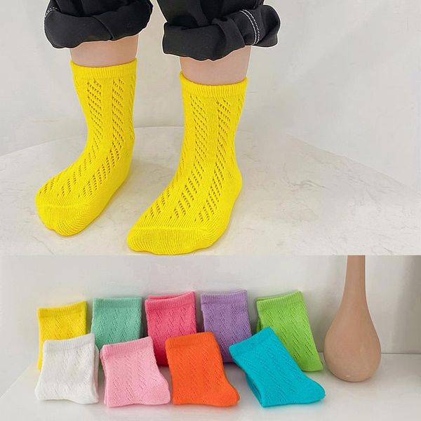 

socks colorful summer ultra-thin elastic mesh kids skin friendly stockings for children's fashion cotton, Pink;yellow