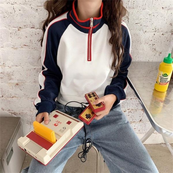 

women's hoodies & sweatshirts autumn all-match loose-fitting high-waist half-zipper short slim-fitting stand-up collar chic sweet women, Black