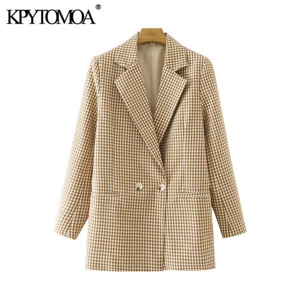 

women's suits & blazers kpytomoa women 2021 fashion double breasted plaid blazer coat vintage long sleeve back vents female outerwear c, White;black