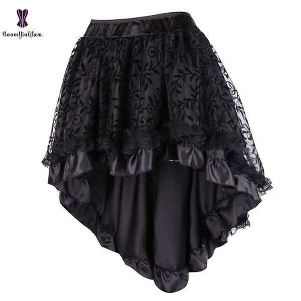 

black women's victorian asymmetrical ruffled satin lace trim gothic skirts vintage corset steampunk skirt cosplay costumes 937# 210619