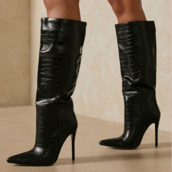 

new ladies high heel boots thin heel pointed toe women winter shoes fashion club party boots woman footwear size 36-43, Black