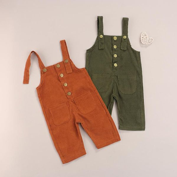 

jumpsuits focusnorm 0-5y infant baby girls boys overalls pants 2 colors solid corduroy button pocket straight, Blue