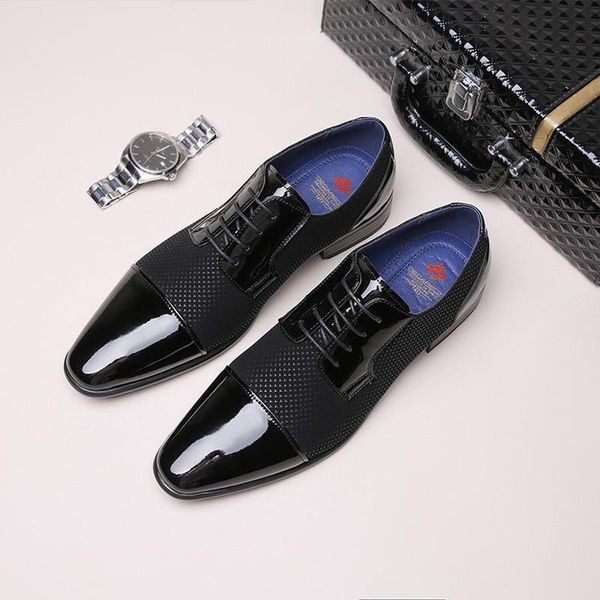 

men's formal business shoes british groom comfy men dress patent leather office footwear high quality, Black