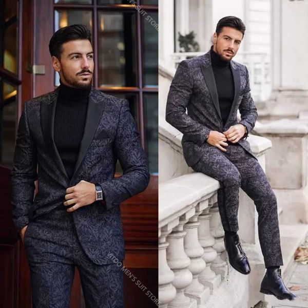 Abiti da uomo Blazer Due pezzi 2022 Nero Donegal Tweed Smoking dello sposo Notch Risvolto One Button Uomo Matrimonio Cena Party Suit (Giacca + Pantaloni)