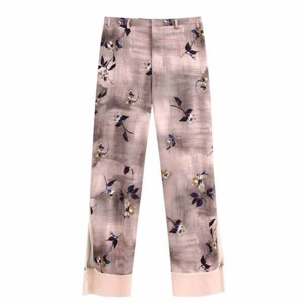 

women vintage patchwork print side split wide leg pants female elastic waist pockets pantalones mujer trousers p807 210420, White;black
