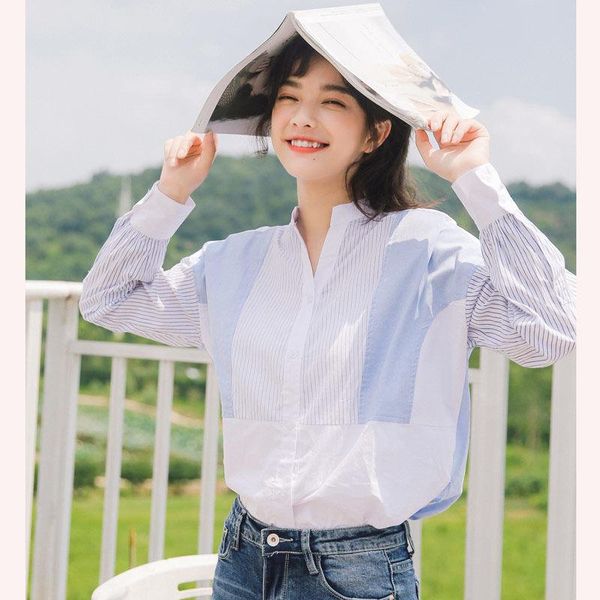 

women's blouses & shirts 2021 spring women fashion loose casual striped single breasted female long sleeves turn down collar s373, White