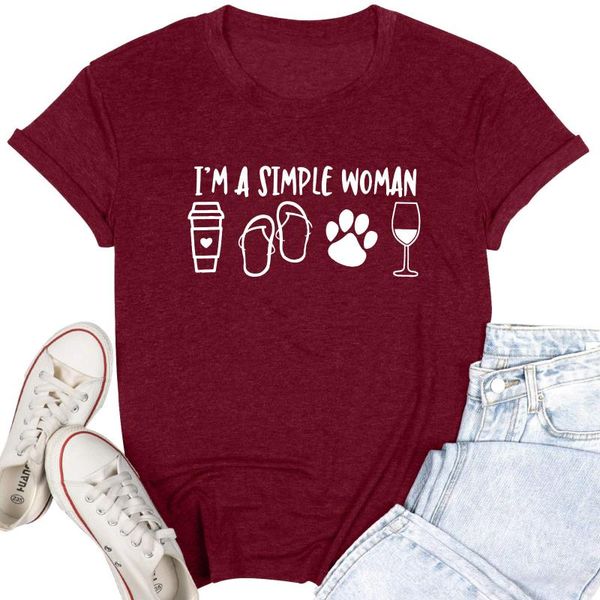 

women's t-shirt casual summer loose round o-neck shorts sleeve letter print i am simple women harajuku, White