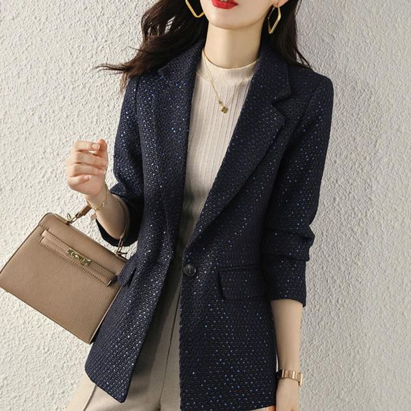 

women's suits & blazers blue blazer 2021 high-end long-sleeve formal jackets fashion casual autumn coat office lady outerwear, White;black