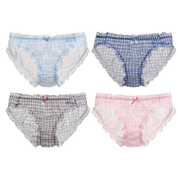 

women's panties fashion women girls cute underwear bowknot front check printed stretch mesh low-waist bread pants, Black;pink