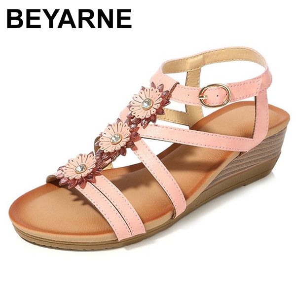 

sandals beyarnesummer shoes woman 2021 women fashion design flower ankle strap wedges high heel gladiator sandaliase541, Black