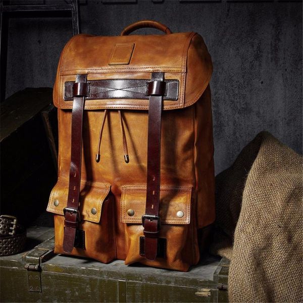

backpack classic business men's minimalist computer bag cow leather large capacity daypack travel moto biker genuine