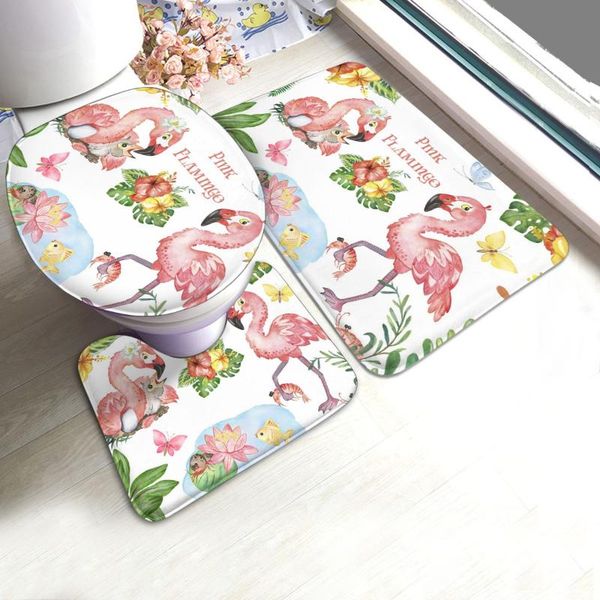 

flamingo watercolor flowers bathroom antiskid padthree piece floor mat set bath mats