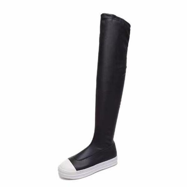 

boots women's autumn and winter 2021 large size knee-length joker simple thick-soled elastic inverted, Black