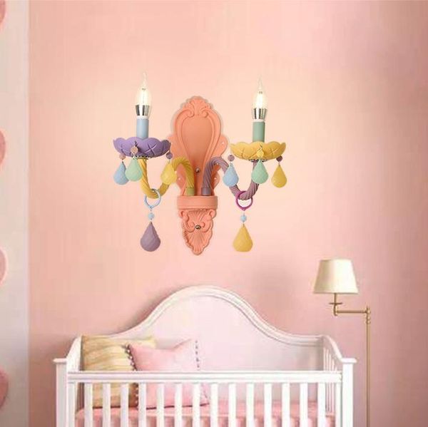 

wall lamp nordic macaron color crystal living room bedroom children american girl princess home installed lamps