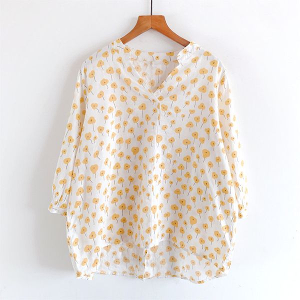 

women's blouses & shirts lamtrip v-neck flowers print half sleeve cotton shirt blouse 2021 summer v1m9, White