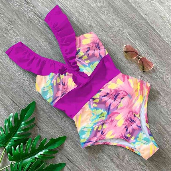 Swimsuits Sexy Strip Imprimir Swimwear Mulheres Swimsuit Push Up Bathing Suits Beach Wear Halter Backless Monokini 210712