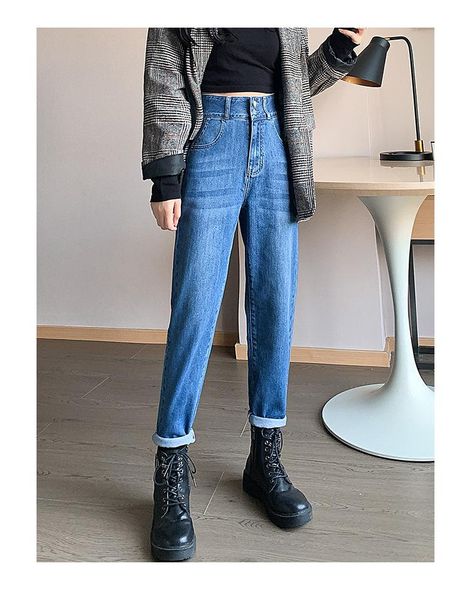 

817.high waist women jeans buttons female women's pants & capris, Black;white