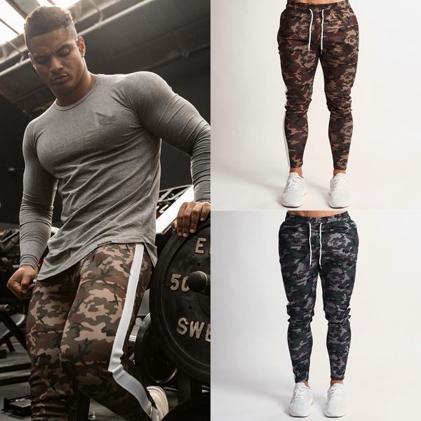 Moda uomo New Camo Print Joggers Pantaloni a matita Pantaloni da matita Lato maschile a righe a righe Elastico Vita con coulisse Cammuffamento Pantaloni casual Pantaloni casual