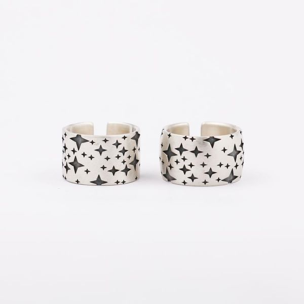 

cluster rings solid sterling silver stars band ring, Golden;silver