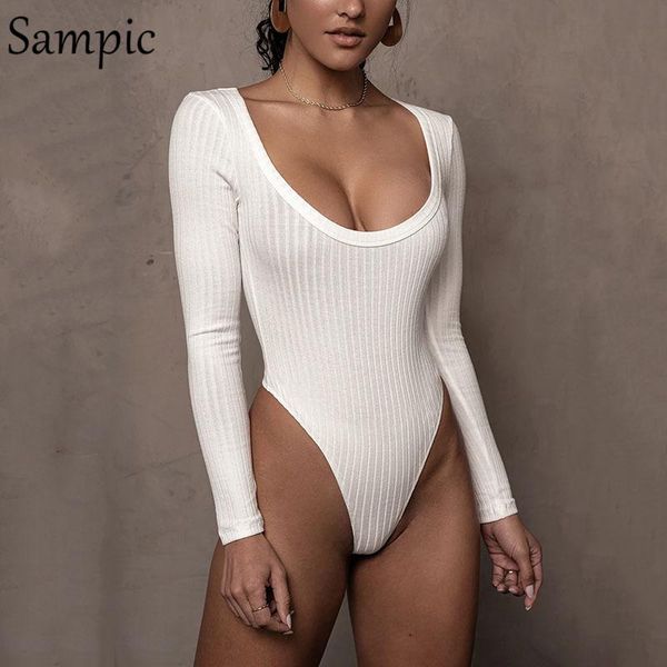 

sampic fashion women knitted long sleeve skinny black white khaki bodysuit casual party club streetwear body women's jumpsuits