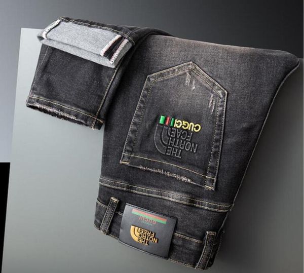 

men's jeans fall/winter fashion luxury embossed stretch black pants, Blue