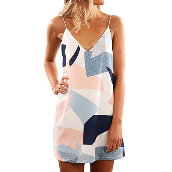 

summer beach halter dress women bohemian print v-neck casual sleeveless short dresses plus size mini 2021, Black;gray
