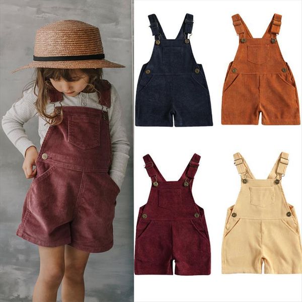 

1 5y summer lovely infant baby girls overalls shorts solid pocket button straight pants 5 colors, Blue