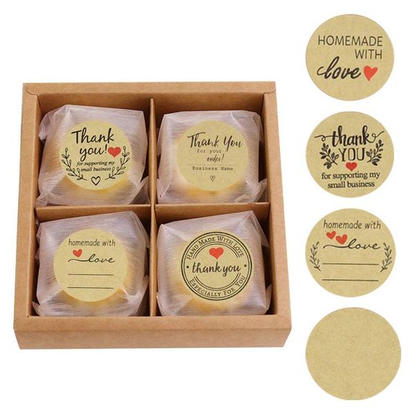 

gift wrap 500pcs/roll 3.8cm round"handmade with love" stickers seal labels sealing thank you scrapbooking for package 7style