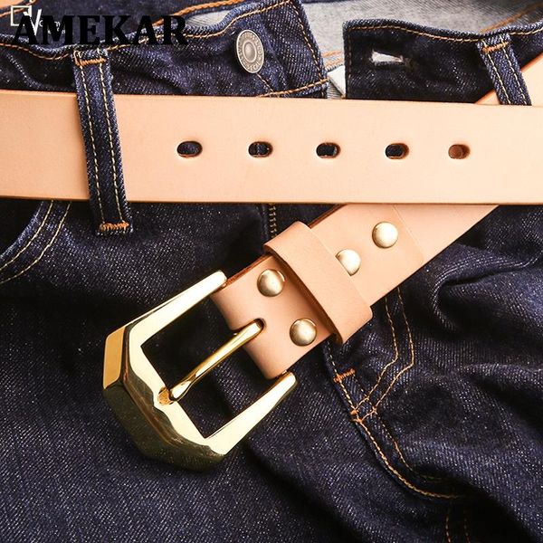 

belts pure copper men's leather belt layer casual pin buckle, Black;brown