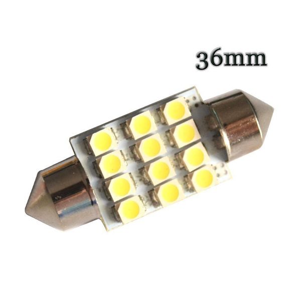 50Pcs Lampadine LED 36MM Festoon Luci interne bianche per auto 12SMD 3528 Chip per luce di lettura a cupola automatica 12V