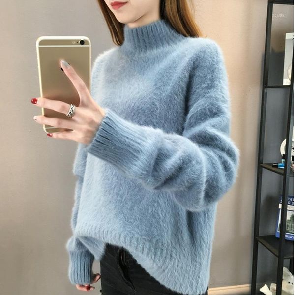 

women's sweaters fluffy sweater turtleneck cashmere women oversized knitted pull femme hiver 2021 korean pullover christmas pink, White;black