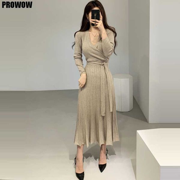 

french lady v-neck slim straps dress one-piece elegant knitted sweater dresses 2021 winter women long sleeve dress long dress, Black;gray