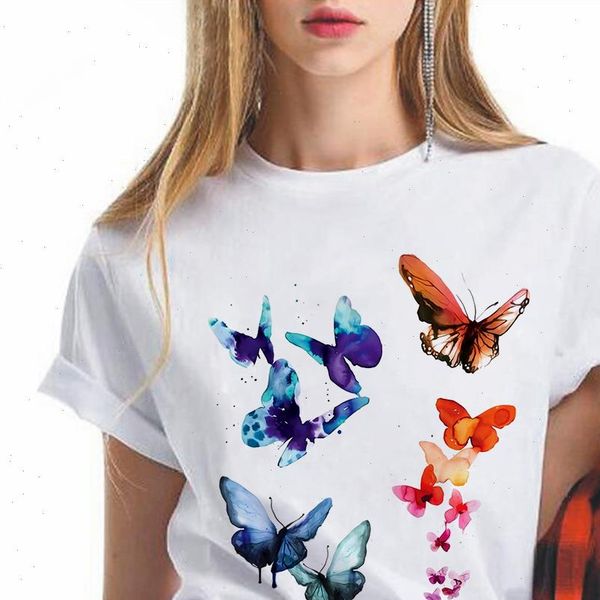 

butterfly womens t shirts shirt aesthetic women fashion girls 90s harajuku ulzzang print graphic summer tee female, White