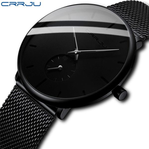 

crrju 2150 fashion men watches brand causal ultra-thin mesh steel wristwatch men black sport waterproof quartz watch relojg, Slivery;brown