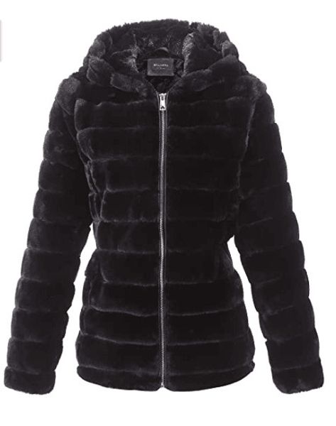

faux fur jacket women coat long warm winter fashion striped hooded genuine leather streetwear outwear female manteau, Black