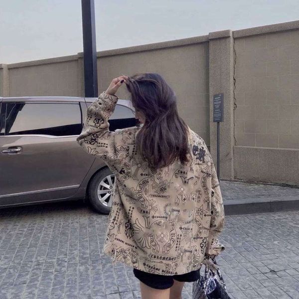 

ins net red same spring and autumn cross stitch retro paper printing loose jacket fashion brand men and women, Black;brown