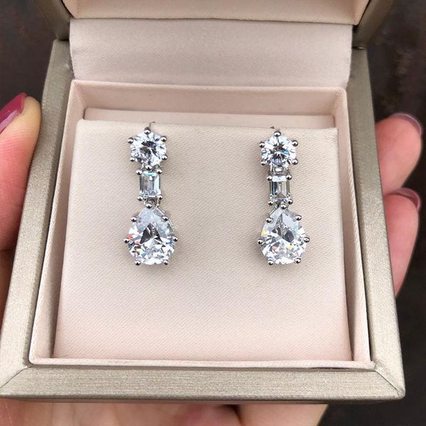 

stud djmax water drop cz earrings for women gifts sparkling earring elegant charm cubic zircon wedding jewelry, Golden;silver