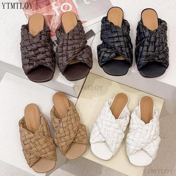 

women summer slides weave open toe flat casual slipper leisure sandal zapatillas mujer casa sapato feminino slippers, Black