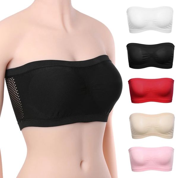

intimates tube lady women solid strapless elastic boob bandeau bra lingerie breast wrap chest 2021 4pcs, White