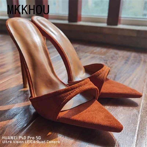 

slippers mkkhou fashion sandals women summer women's shoes sizes 34-45 simple pointed toe with 12cm high heels 210310, Black