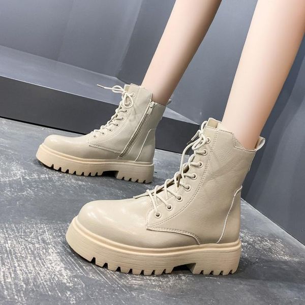 

spring and autumn boots with zipper round toe casual shoes women's motorcycle leather, Black