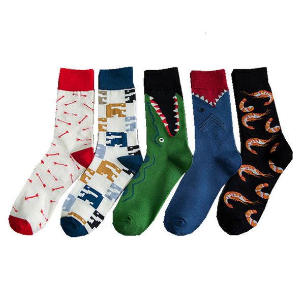 

socks brand color creative personality pattern women's medium tube shrimp, Black;white